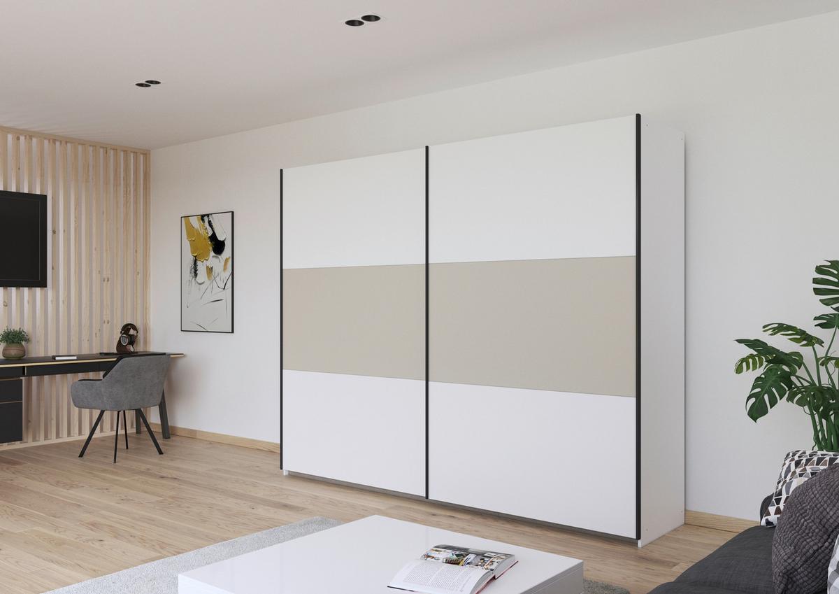 Schwebetürenschrank Neo Weiß Champagner B: 261 cm - Champagner/Weiß, MODERN, Holzwerkstoff (261/210/59cm) - Rauch Möbel