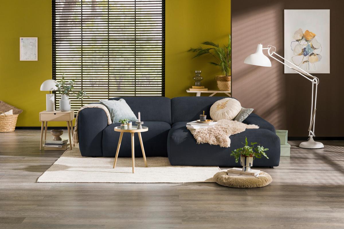 Ecksofa Hannah Blau 252x170 Cm - Blau/Schwarz, Design, Textil (252/170cm) - MID.YOU
