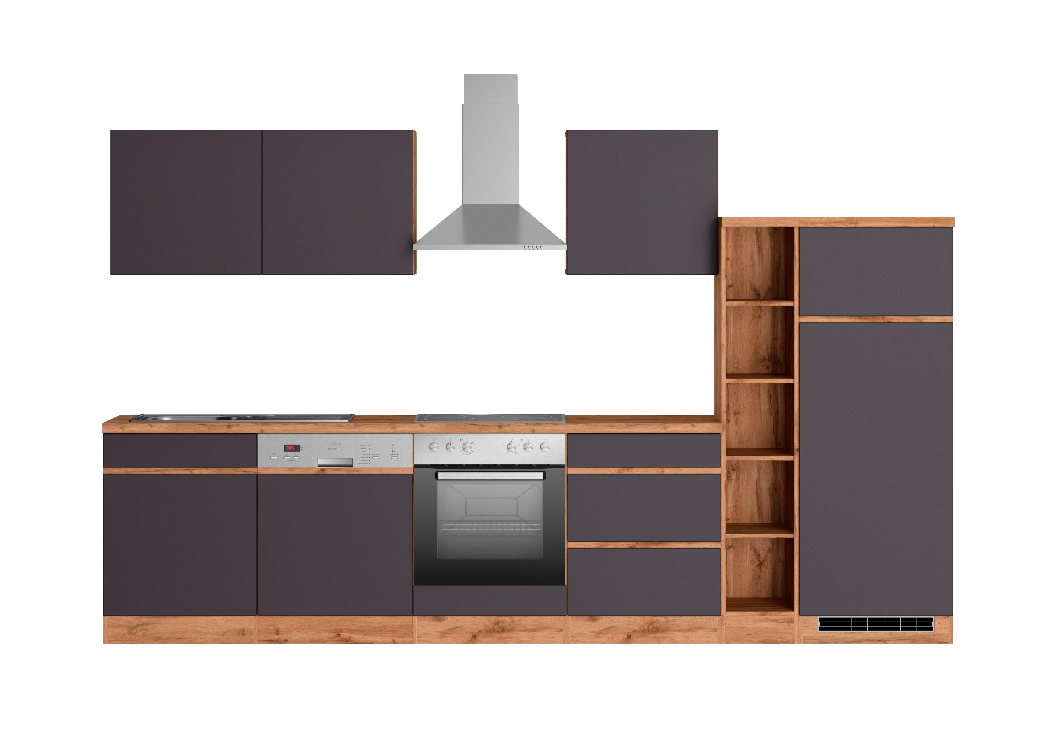 Küchenzeile Turin Mit Geräte B: 330cm Grau/wotaneiche Dekor - Eiche Wotan/Grau, Design, Holzwerkstoff (330cm) - Held