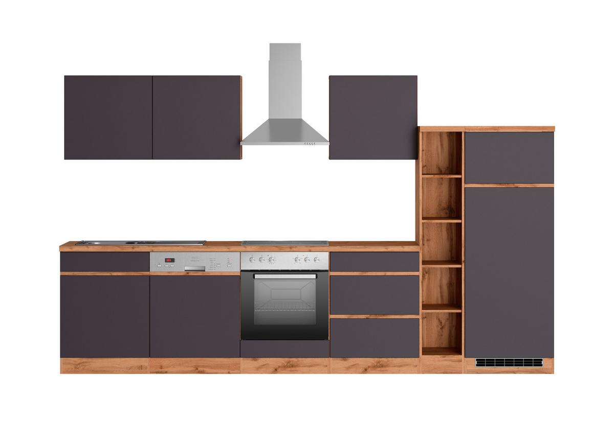 Küchenzeile Turin mit Geräte B: 330cm Grau/Wotaneiche Dekor - Eiche Wotan/Grau, Design, Holzwerkstoff (330cm) - Held