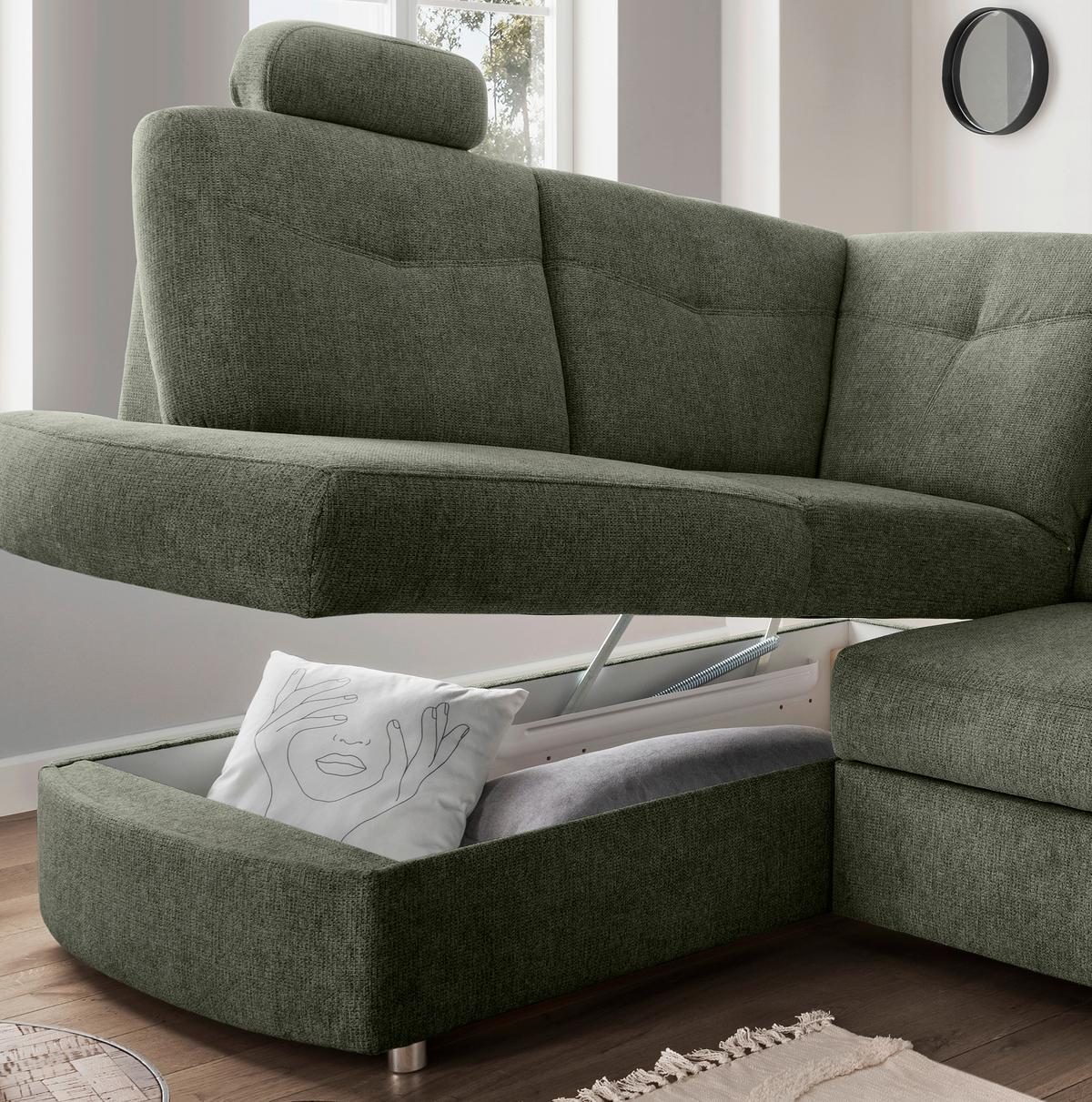 Eckschlafsofa Rosali Dunkelgrün S: 180x264 Cm - Chromfarben/Dunkelgrün, MODERN, Textil (180/264cm) - Livetastic