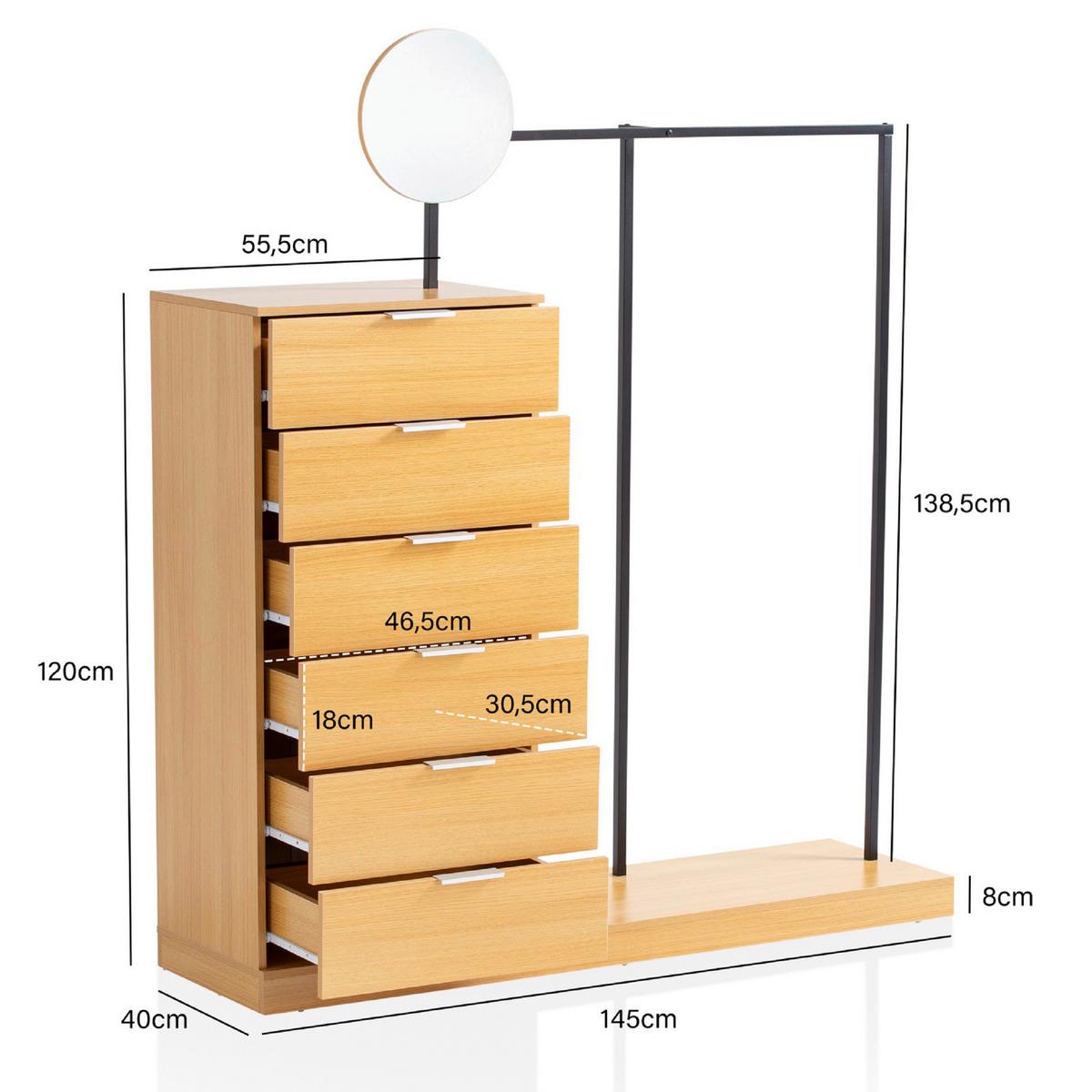 Šatna barva dub - barvy dubu, Design, kompozitní dřevo (145/165/40cm) - Livetastic