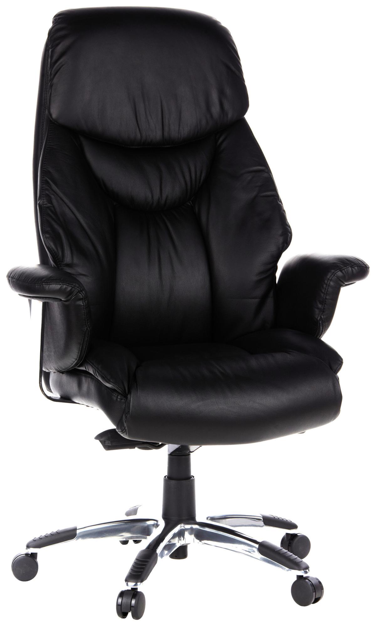 Chefsessel Prado Schwarz Bis 130 Kg - Chromfarben/Schwarz, MODERN, Leder/Kunststoff (63/140/52cm) - MID.YOU