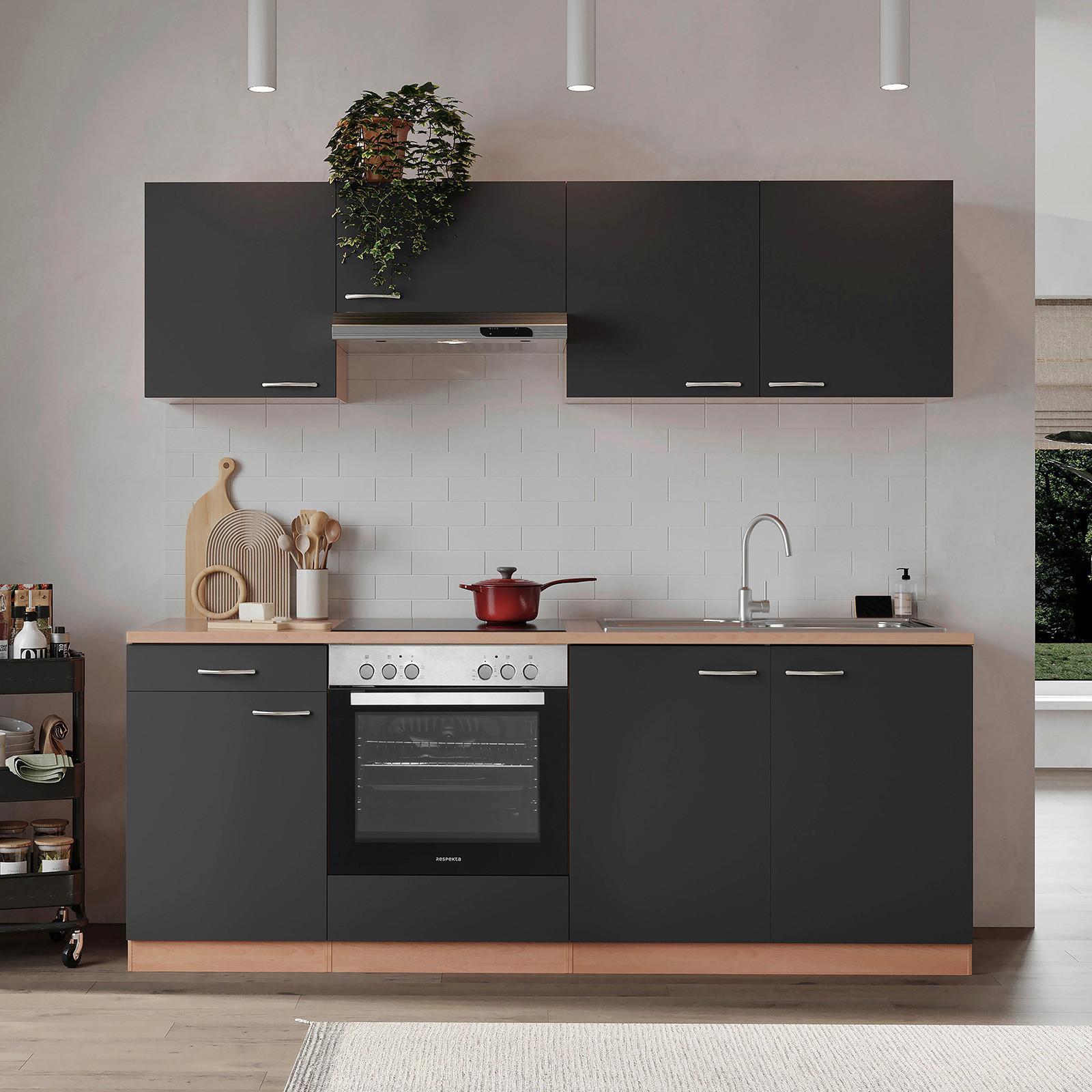 KÜCHENBLOCK GERDA KÜCHENBLOCK 210 CM - Buchefarben/Grau, Basics, Holzwerkstoff (210cm) - Respekta