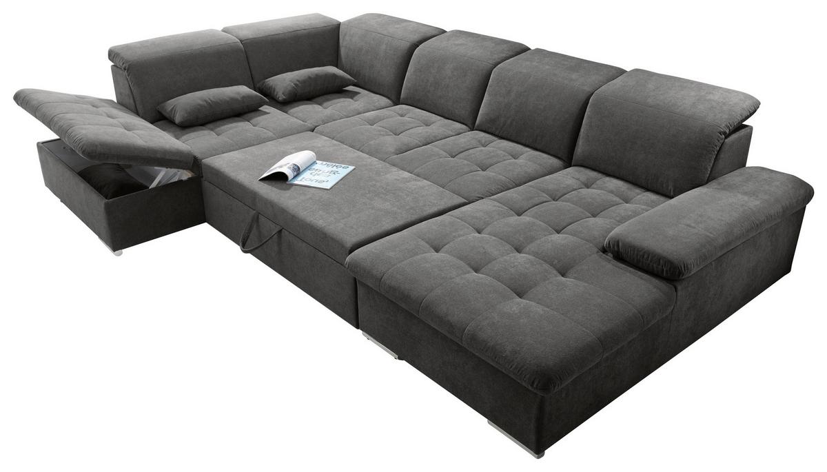 Rozkladacia sedacia súprava Wayne U, tmavosivá - strieborná/tmavosivá, Konventionell, textil/plast (240/340/188cm) - MID.YOU