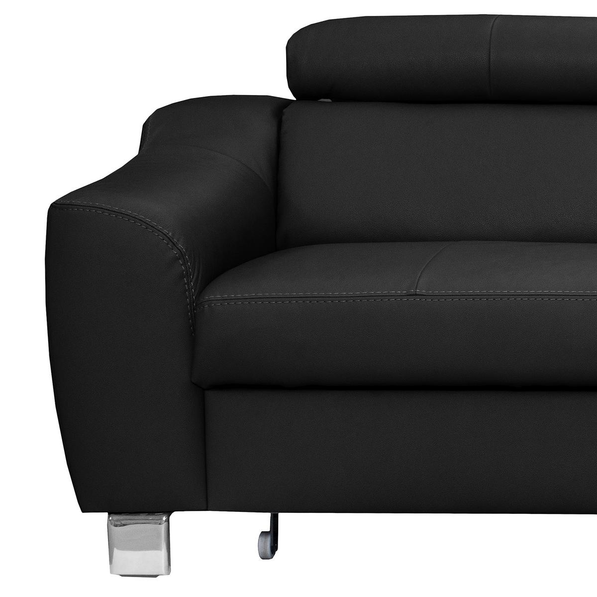 Ecksofa Aspen Mit Bettkasten Lederlook Schwarz 245x208 Cm - Chromfarben/Schwarz, Design, Leder/Textil (245/208cm) - Livetastic