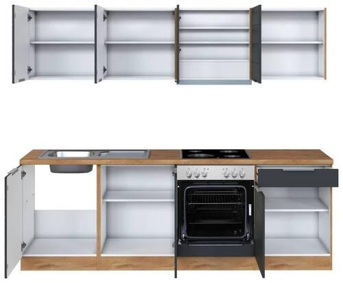 Küchenzeile Florenz mit Geräten 240cm Grau/Eichef. - Eiche Wotan/Weiß, Design, Holzwerkstoff (240cm) - Held