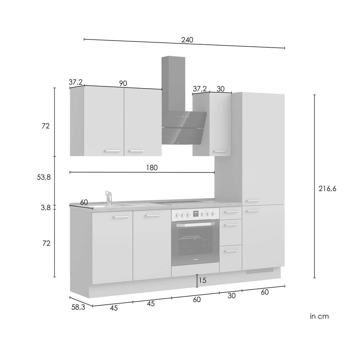 Kuchyňská linka 240 cm modrošedá / barva dub - barvy dubu/modrošedá, Romantický / Rustikální, kov/kompozitní dřevo (240cm) - Nobilia