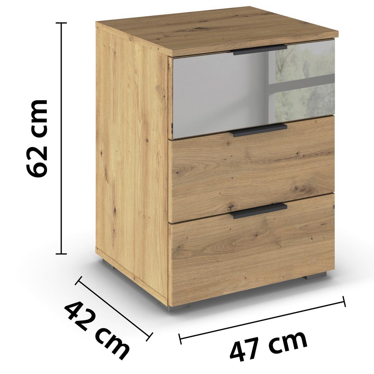 Nachtkästchen Skyla Eiche Artisan Dekor, H: 61 cm - Alufarben/Eiche Artisan, MODERN, Glas/Holzwerkstoff (40/61/42cm) - Rauch Möbel