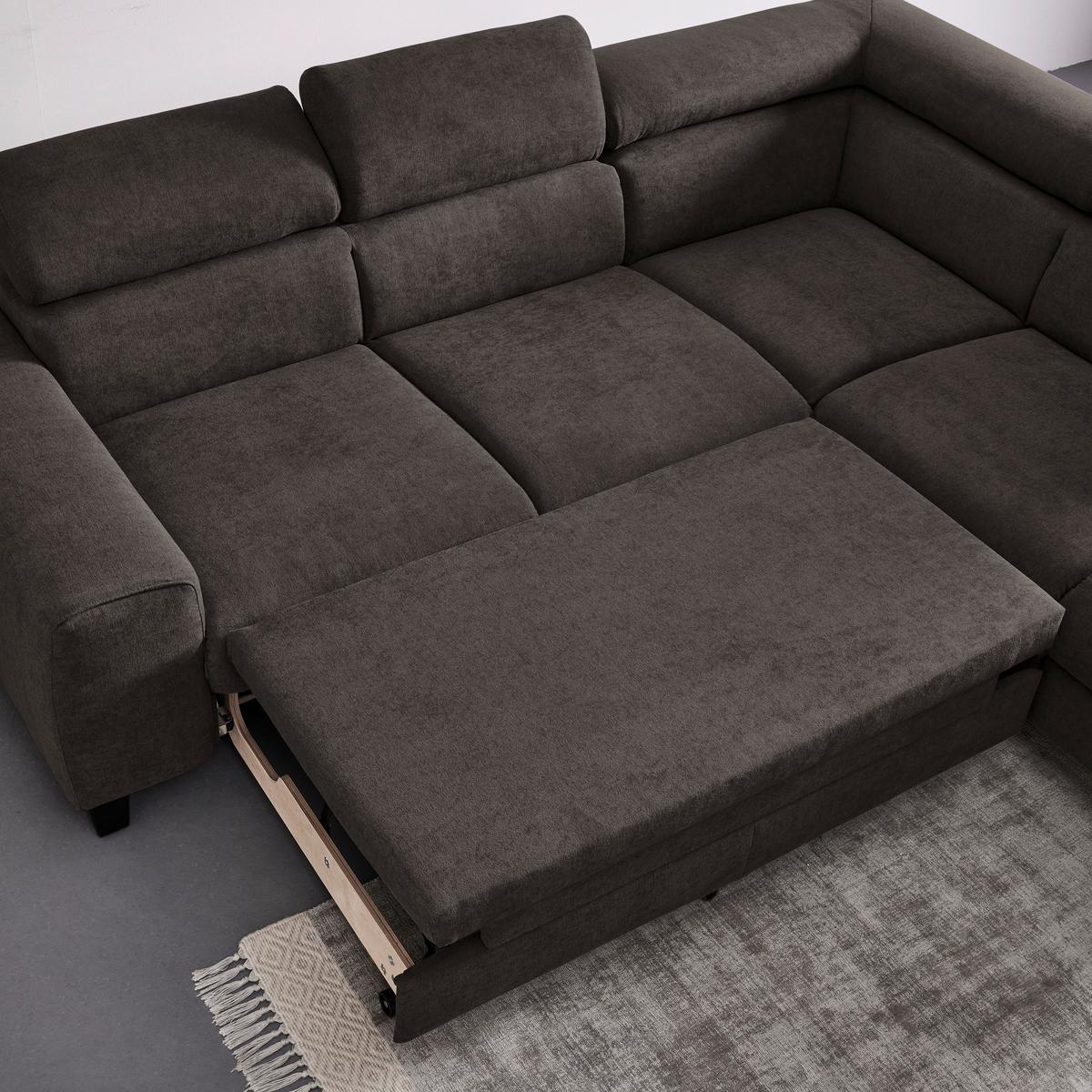 Sedací souprava s rozkladem Malibu tmavě šedohnědá - barvy wenge/šedavě hnědá, Moderní, dřevo/textil (249/72/207cm) - Bessagi Home
