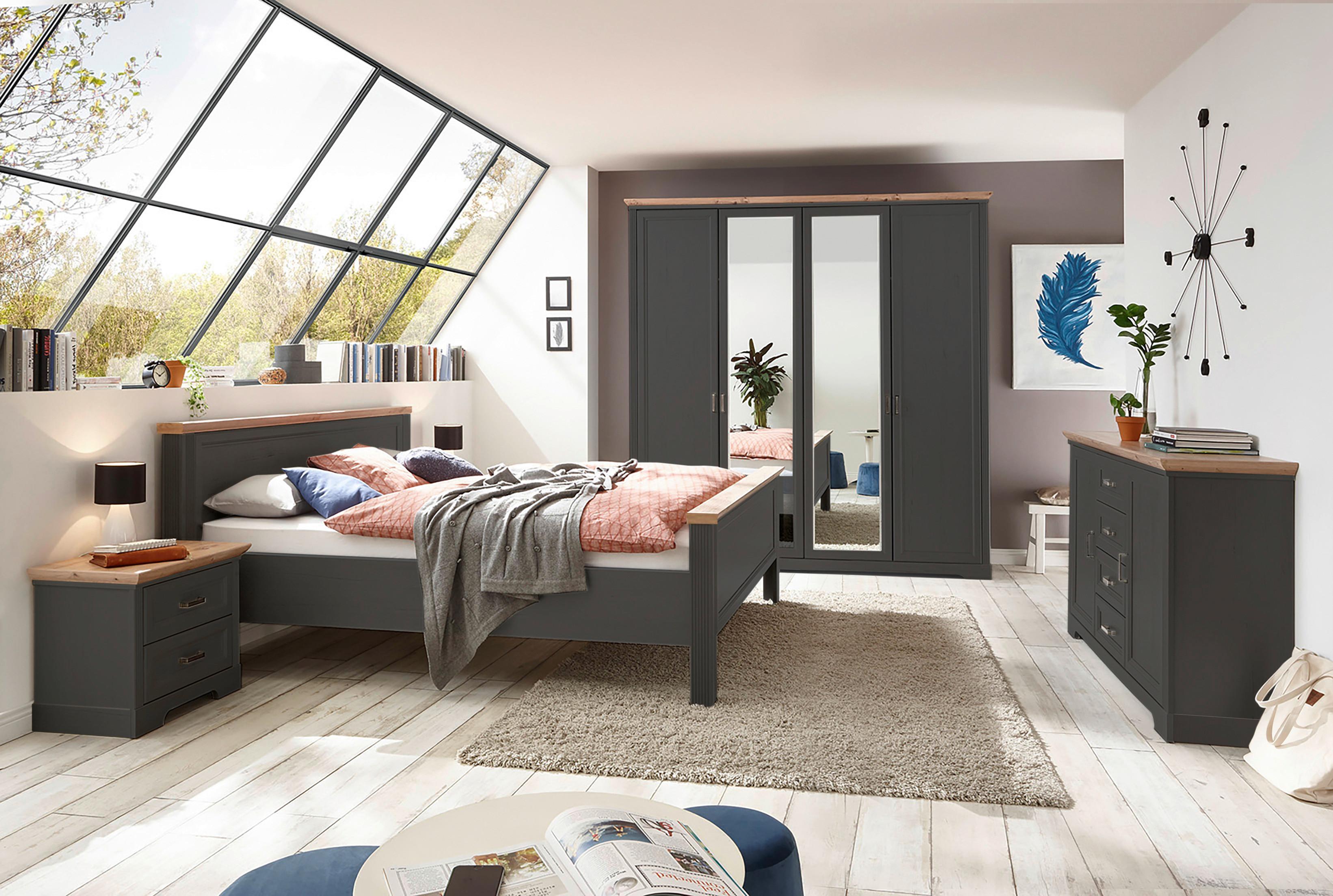 Kommode 164 cm Jasmin II Graphitfarben/Eiche Artisan - Schwarz/Graphitfarben, LIFESTYLE, Holzwerkstoff (164/90/41cm)
