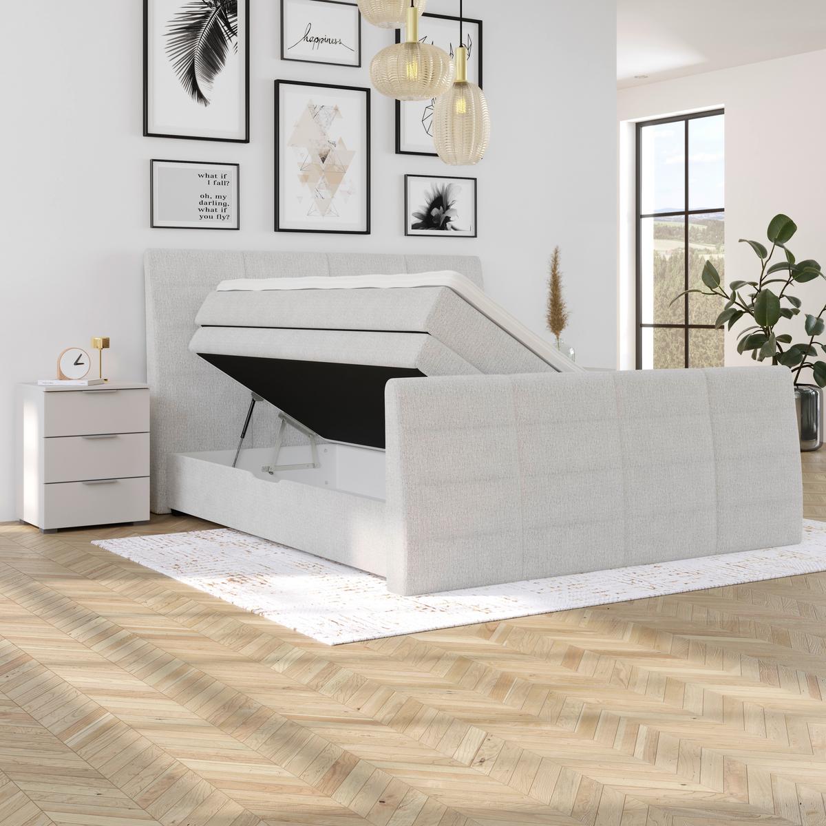 Boxspringbett Libra - Schwarz/Weiß, KONVENTIONELL, Textil (160/200cm)
