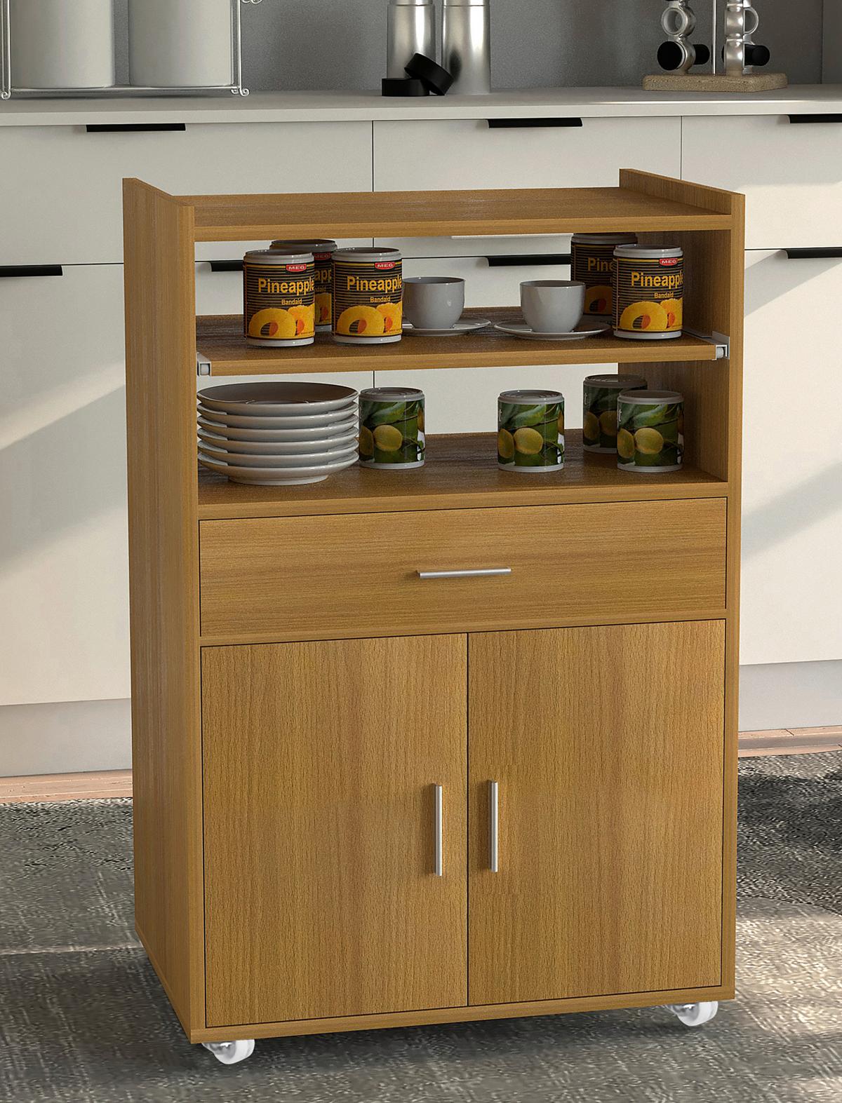 Servierwagen Kiola Buche Dekor B: 59 cm - Buchefarben, Basics, Holzwerkstoff/Kunststoff (59/92/40cm) - MID.YOU