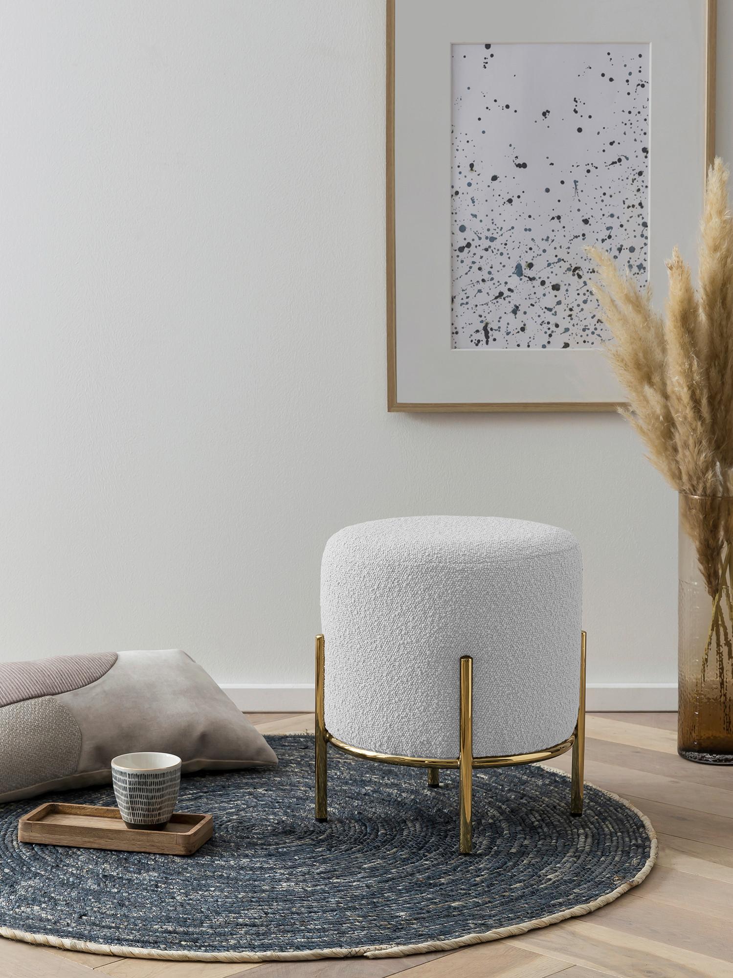 Hocker Weiß, Goldfarben B: 35 Cm - Goldfarben/Weiß, MODERN, Textil (35/38/35cm) - Livetastic