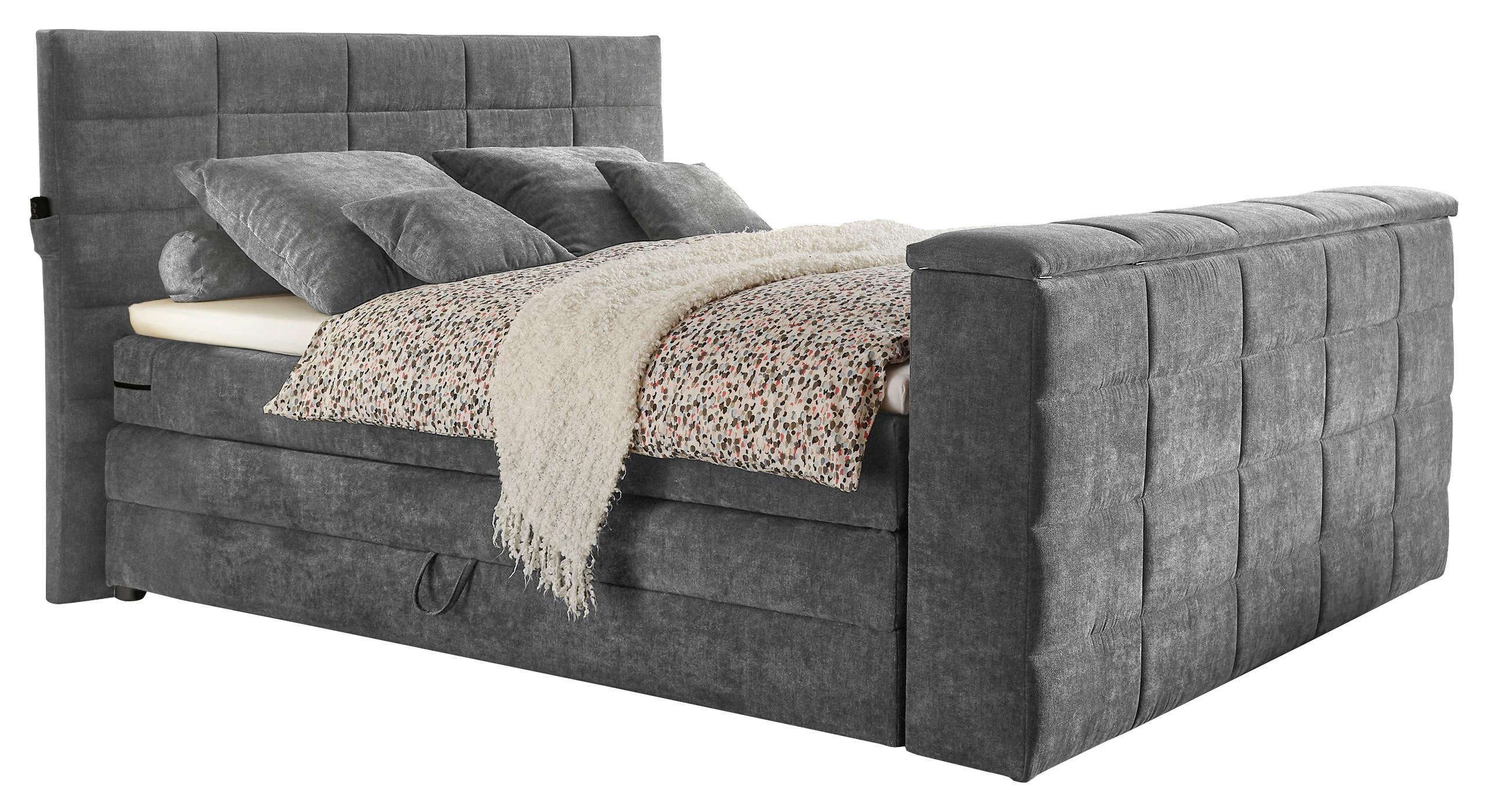 Boxspringbett mit Bettkasten 180x200 cm Denver - Dunkelgrau, KONVENTIONELL, Textil (180/200cm) - Carryhome