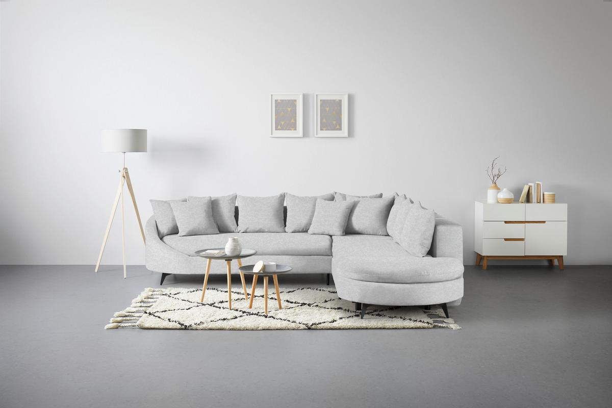 Rohová sedačka AXEL, pravá, stříbrná žinylka - barvy stříbra/černá, Moderní, kov/textil (291/250cm) - Mömax