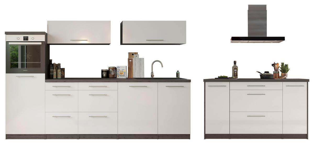Küchenzeile Premium Mit Geräte 280 Cm Grau/weiß + Kochinsel - Weiß/Grau, Basics, Holzwerkstoff (280/160cm) - Respekta