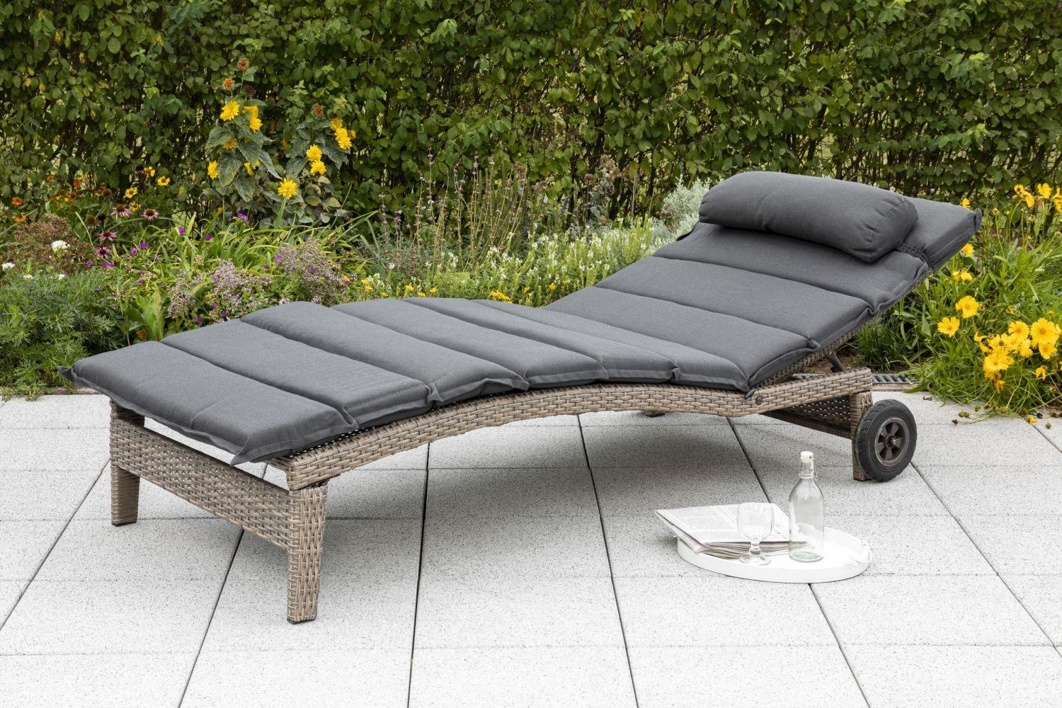 Sonnenliege Andalusia Metall/kunststoff Mit Auflage - Grau, ROMANTIK / LANDHAUS, Kunststoff/Metall (90/100/208cm) - Gardenson