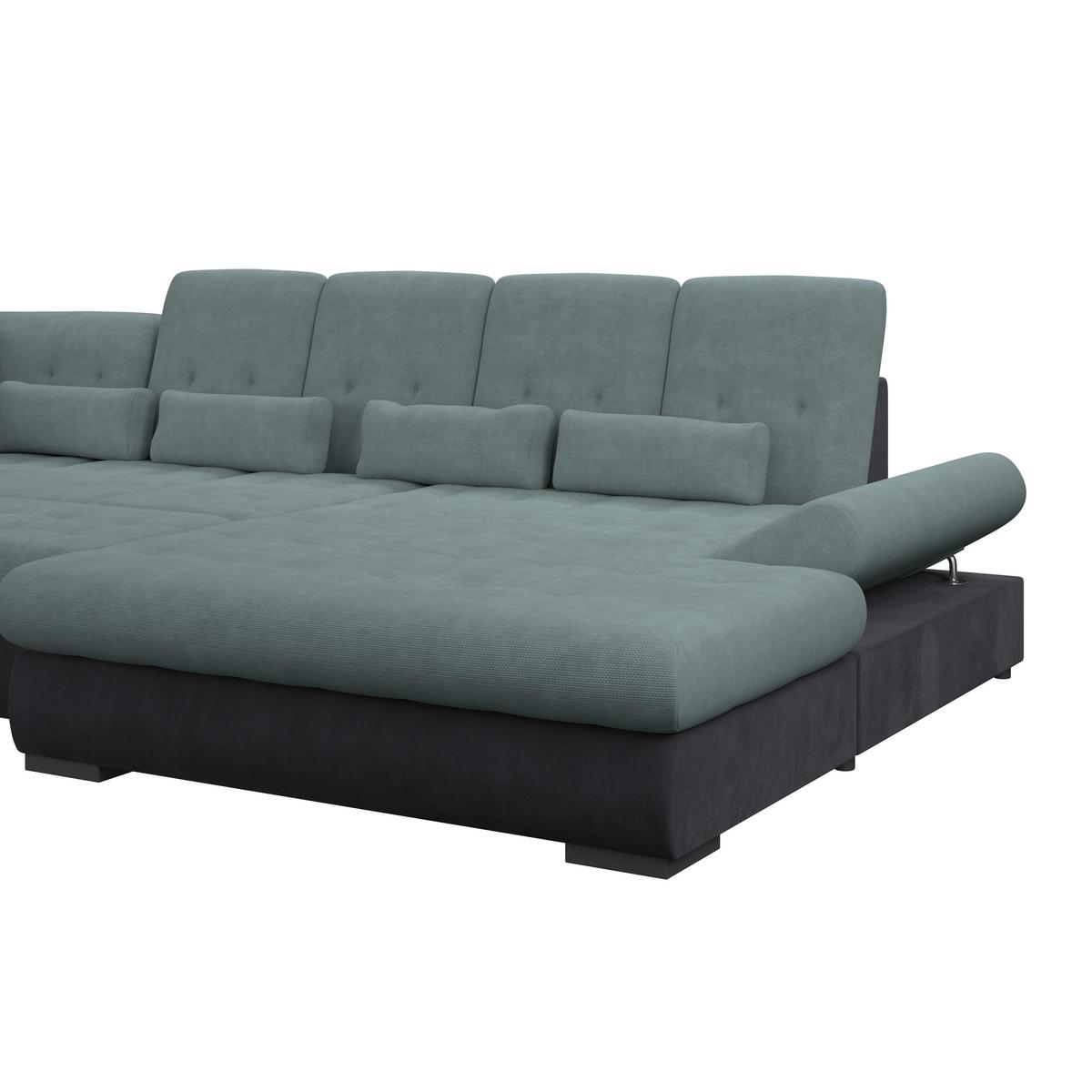 Wohnlandschaft Madera Blaugrün U: 212x358x190 cm - Blau/Anthrazit, KONVENTIONELL, Kunststoff/Textil (212/358/190cm)