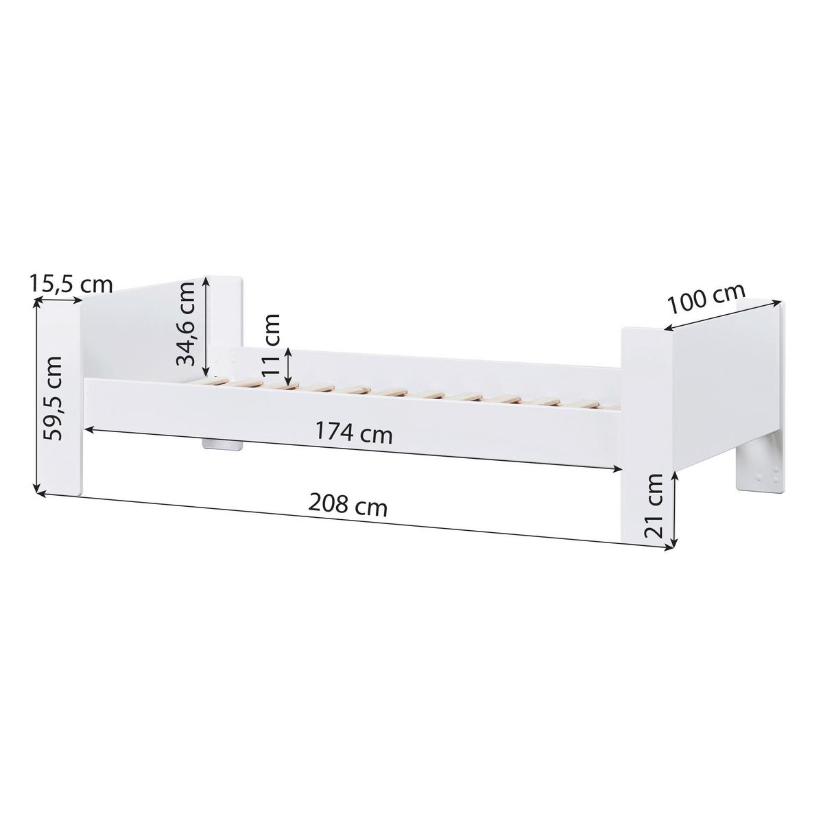 Kinder-/Juniorbett Pure Weiß, Lf: 90x200 cm - Weiß/Naturfarben, MODERN, Holz/Holzwerkstoff (90/200cm) - MID.YOU