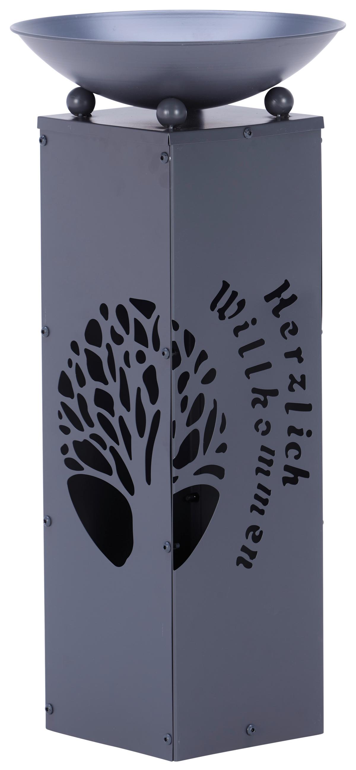 Led Dekosäule mit Schale Welcome H: 59 cm - Grau, Basics, Metall (28/28/59cm)