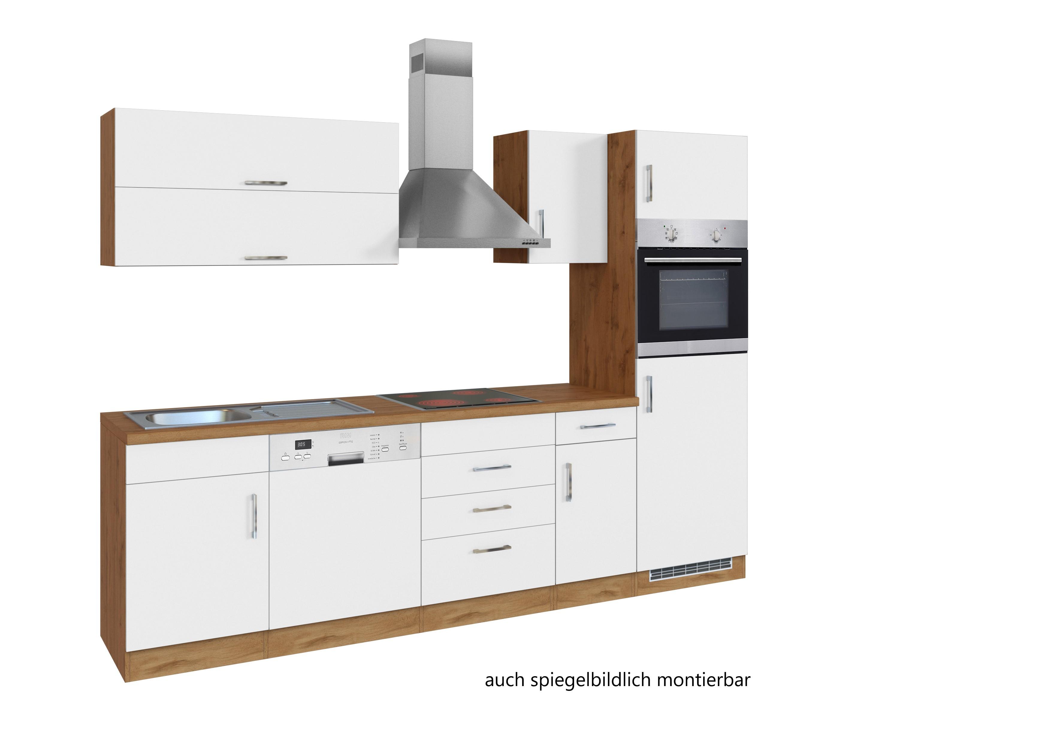 Küchenleerblock Länge ca. 270 cm in Weiß & Eiche Dekor