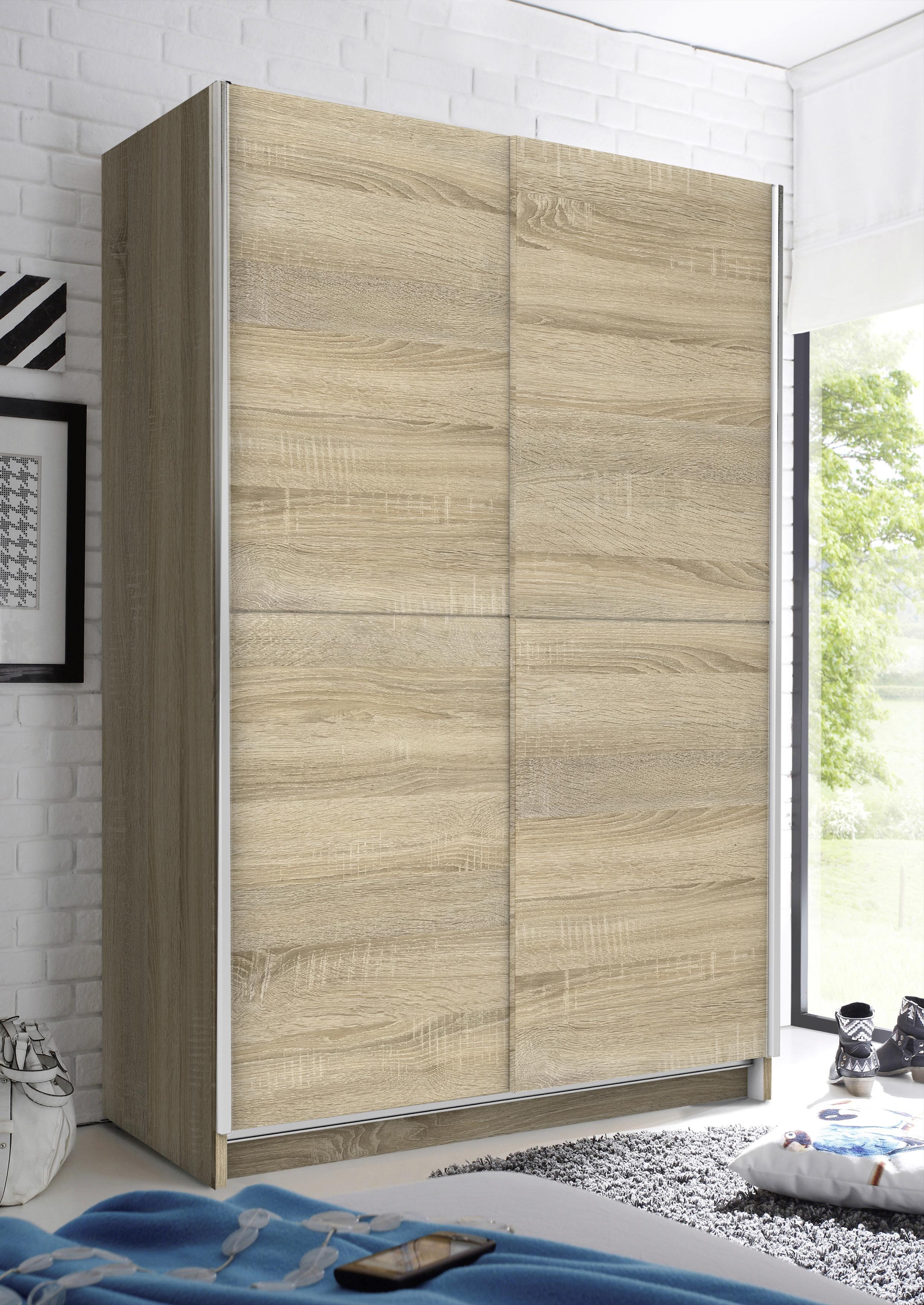 Skříň S Posuvnými Dveřmi Slim 125cm - barvy dubu/barvy stříbra, Basics, kov/kompozitní dřevo (125/195,5/38cm)