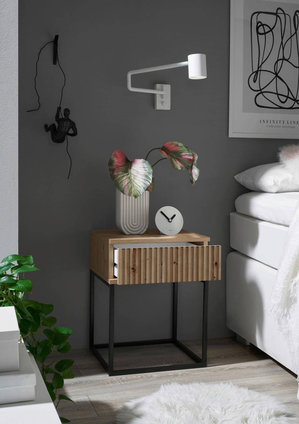 Noční stolek MARLE dub Artisan - černá/dub artisan, Moderní, kov/kompozitní dřevo (40/52cm) - Livetastic