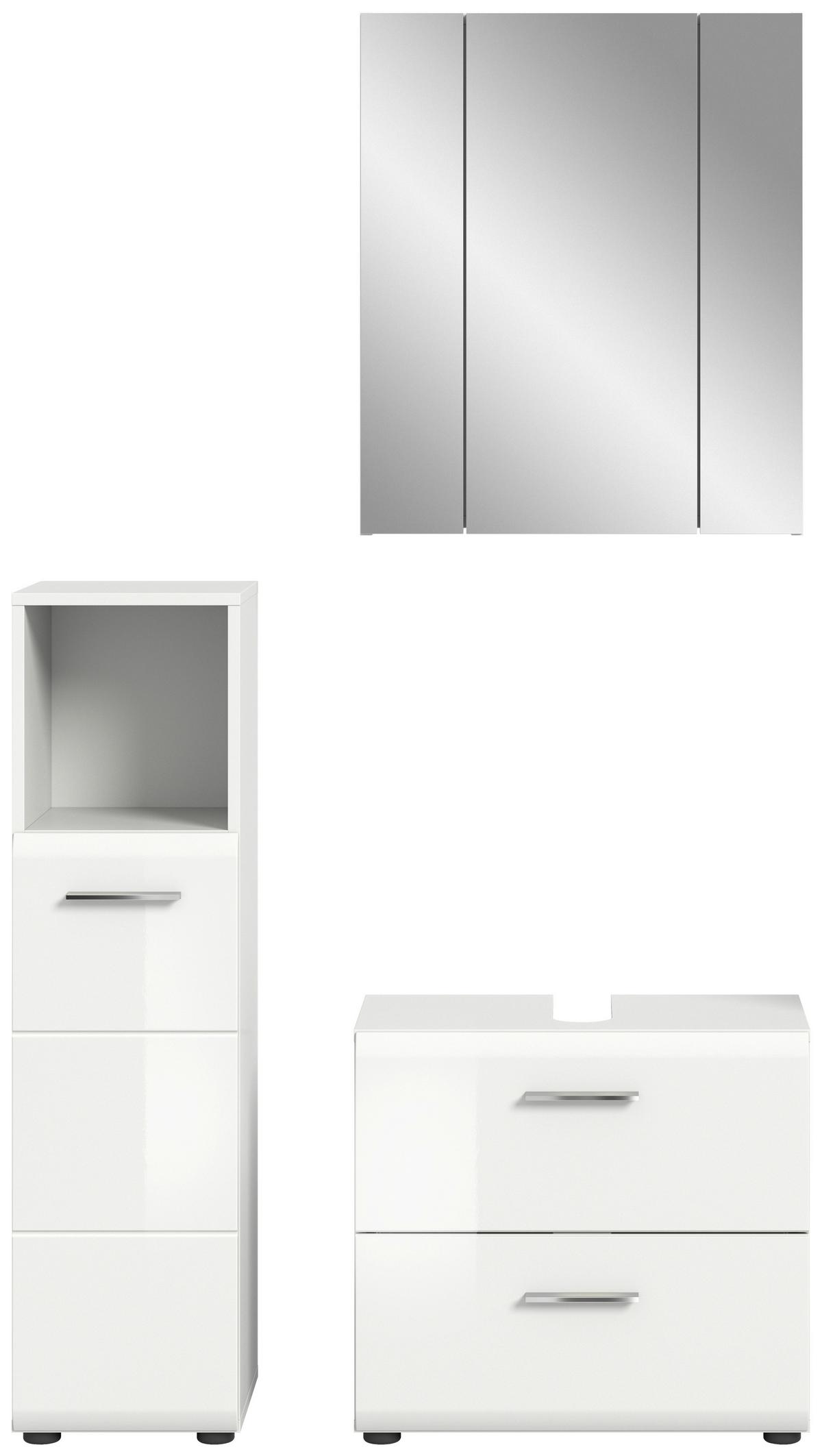 Badezimmer Ice Weiß Hg B: 90 cm - Weiß Hochglanz/Schwarz, MODERN, Glas/Holzwerkstoff (90cm) - MID.YOU