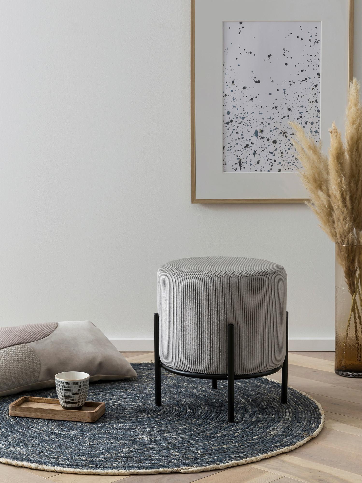 Hocker Schwarz, Hellgrau B: 35 Cm - Hellgrau/Schwarz, MODERN, Textil (35/38/35cm) - Livetastic