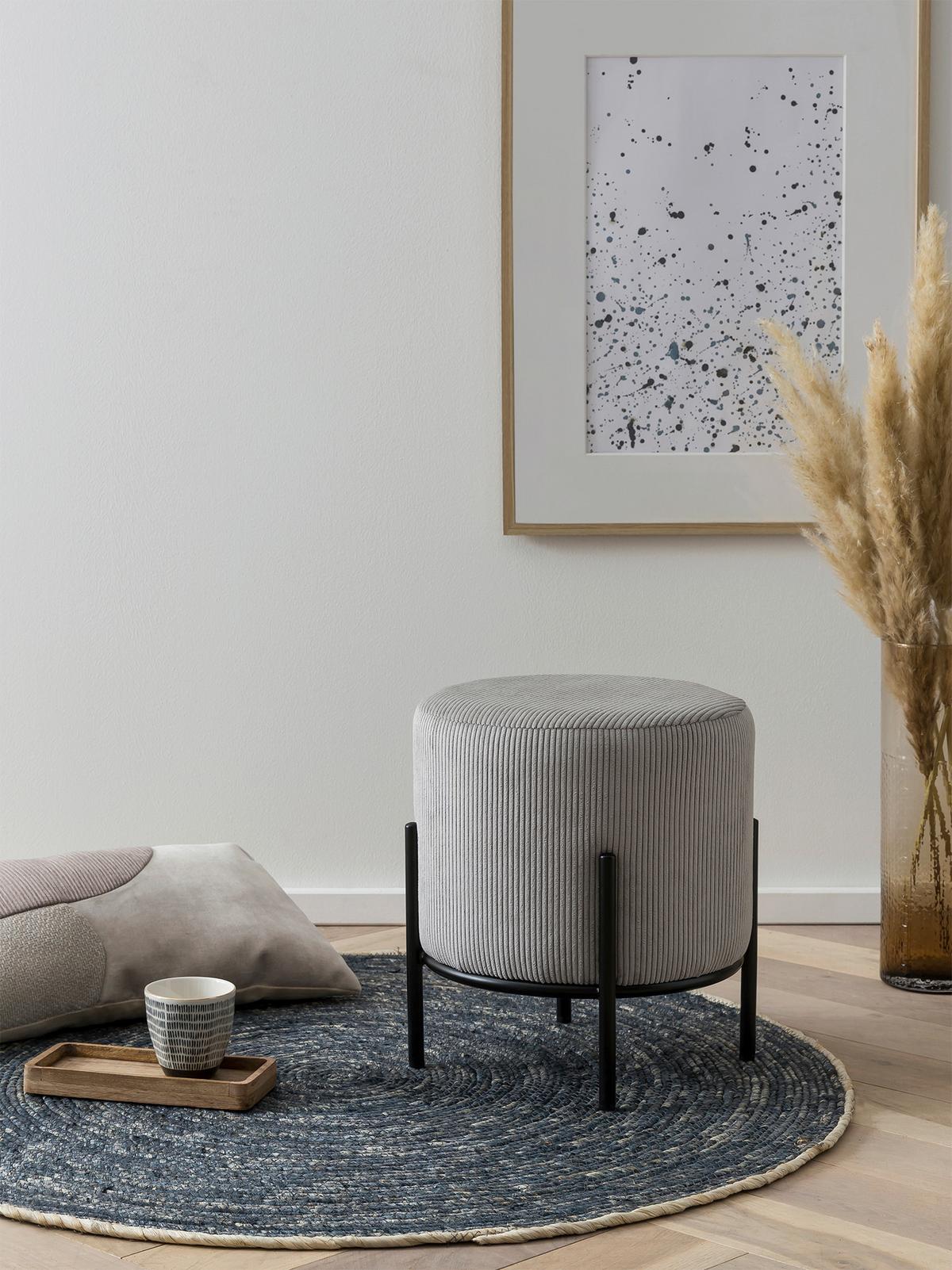 Hocker Schwarz, Hellgrau B: 35 Cm - Hellgrau/Schwarz, MODERN, Textil (35/38/35cm) - Livetastic