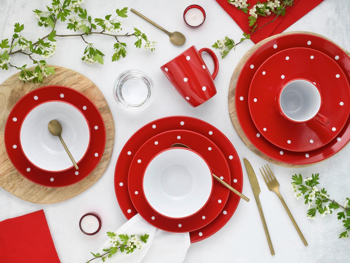 Kombiservice Polka Dots Rot/weiß, 4 Pers., 16-Teilig - Rot/Weiß, Basics, Keramik - Creatable