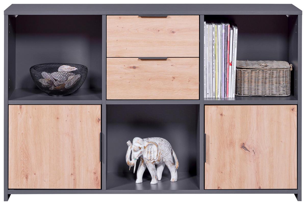 Kommode 120cm Pepeto, Anthrazit - Anthrazit/Eiche Artisan, Design, Holzwerkstoff (120/77/30cm) - Livetastic