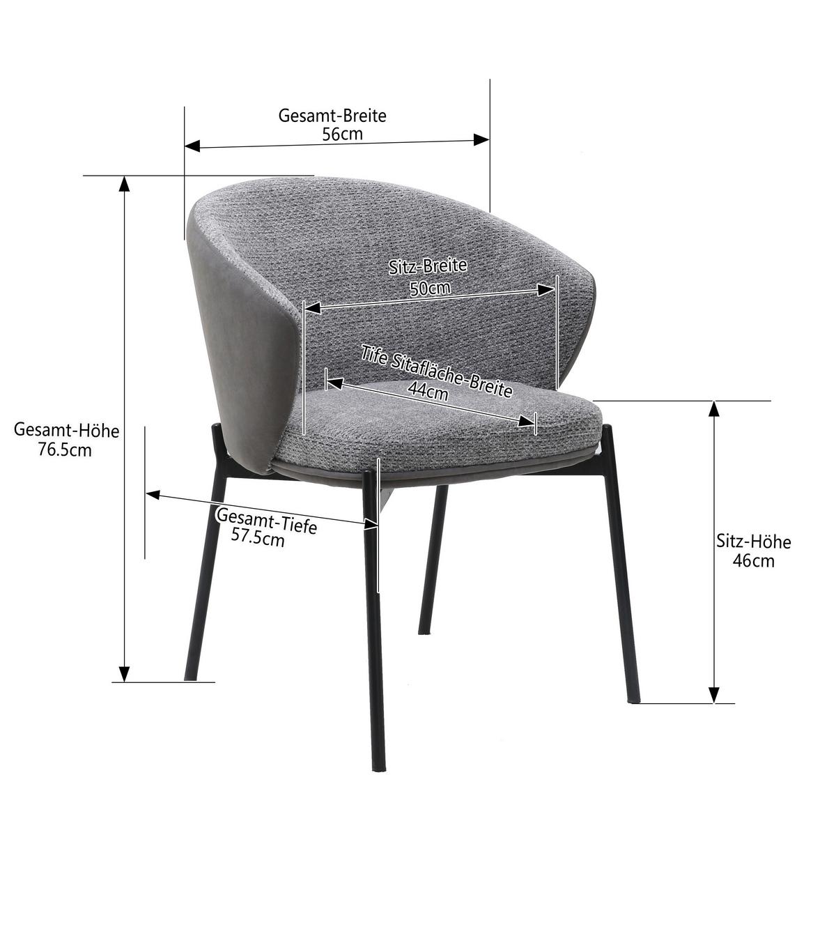 Armehnstuhl-set Cara Textil Braun B : 56 Cm - Schwarz/Braun, MODERN, Textil/Metall (56/76,5/57,5cm) - MID.YOU