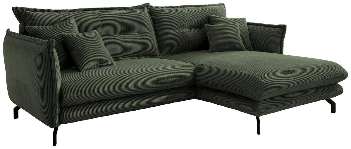 Ecksofa Lava Grün S: 255/180 cm - Schwarz/Grün, MODERN, Textil (255/180cm) - Livetastic