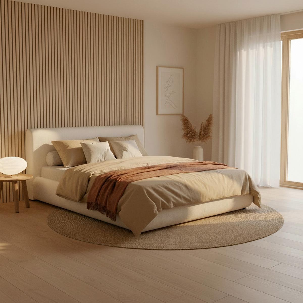 Čalouněná postel FLORA 180x200 cm, krémová - černá/krémová, Moderní, kov/dřevo (180/200cm) - Bessagi Home