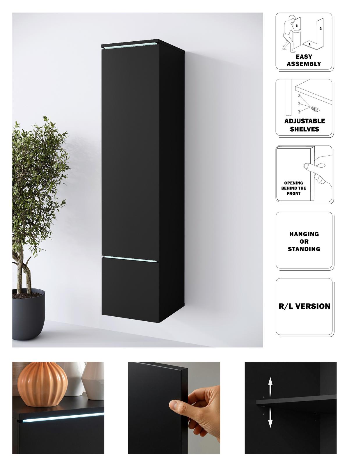 Hochschrank Vera Schwarz B: 30cm - Schwarz/Grau, Design, Holzwerkstoff (30/130/33cm) - Livetastic