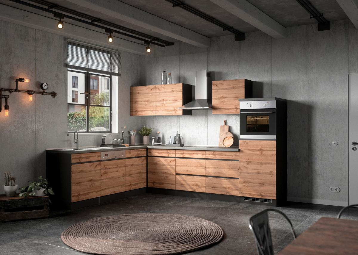 Eckunterschrank Turin B: 120cm Graphitfarben/Eiche Dekor - Eiche Wotan/Graphitfarben, Design, Holzwerkstoff (120/86/60cm) - Held