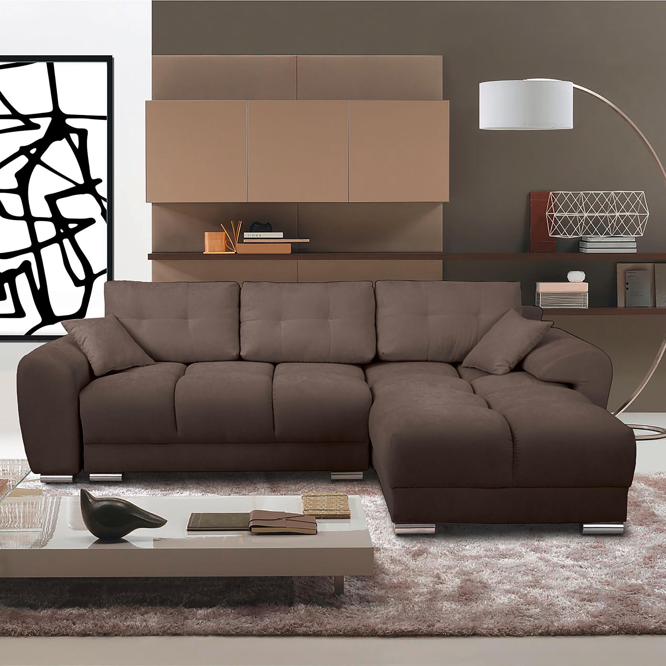 Ecksofa Azzuro Braun S: 256x175 cm - Silberfarben/Braun, Design, Textil (256/175cm) - Livetastic