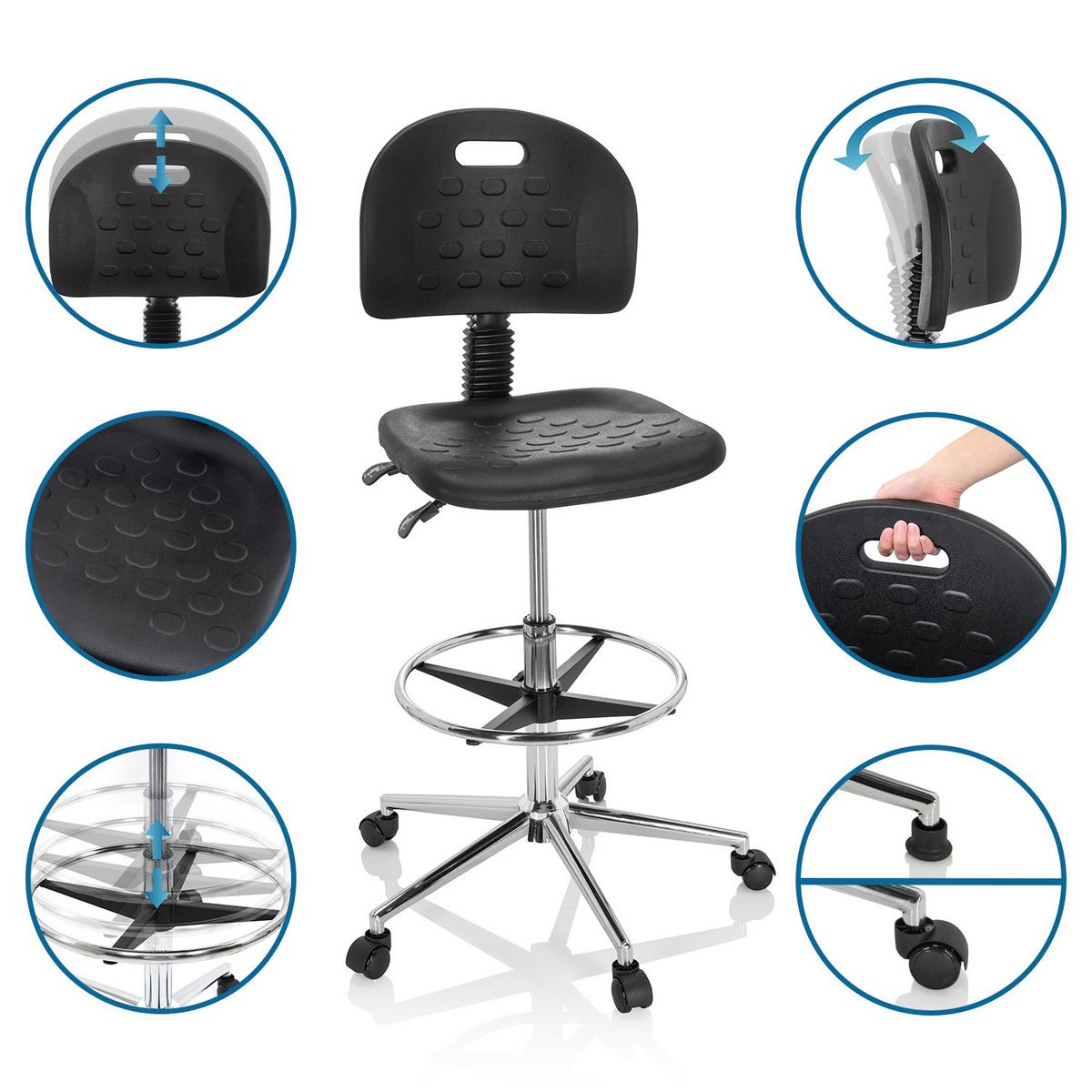 Bürostuhl Top Work 23 I Pu Schwarz Bis 100 Kg - Silberfarben/Schwarz, Basics, Kunststoff/Metall (45/91/61cm) - MID.YOU