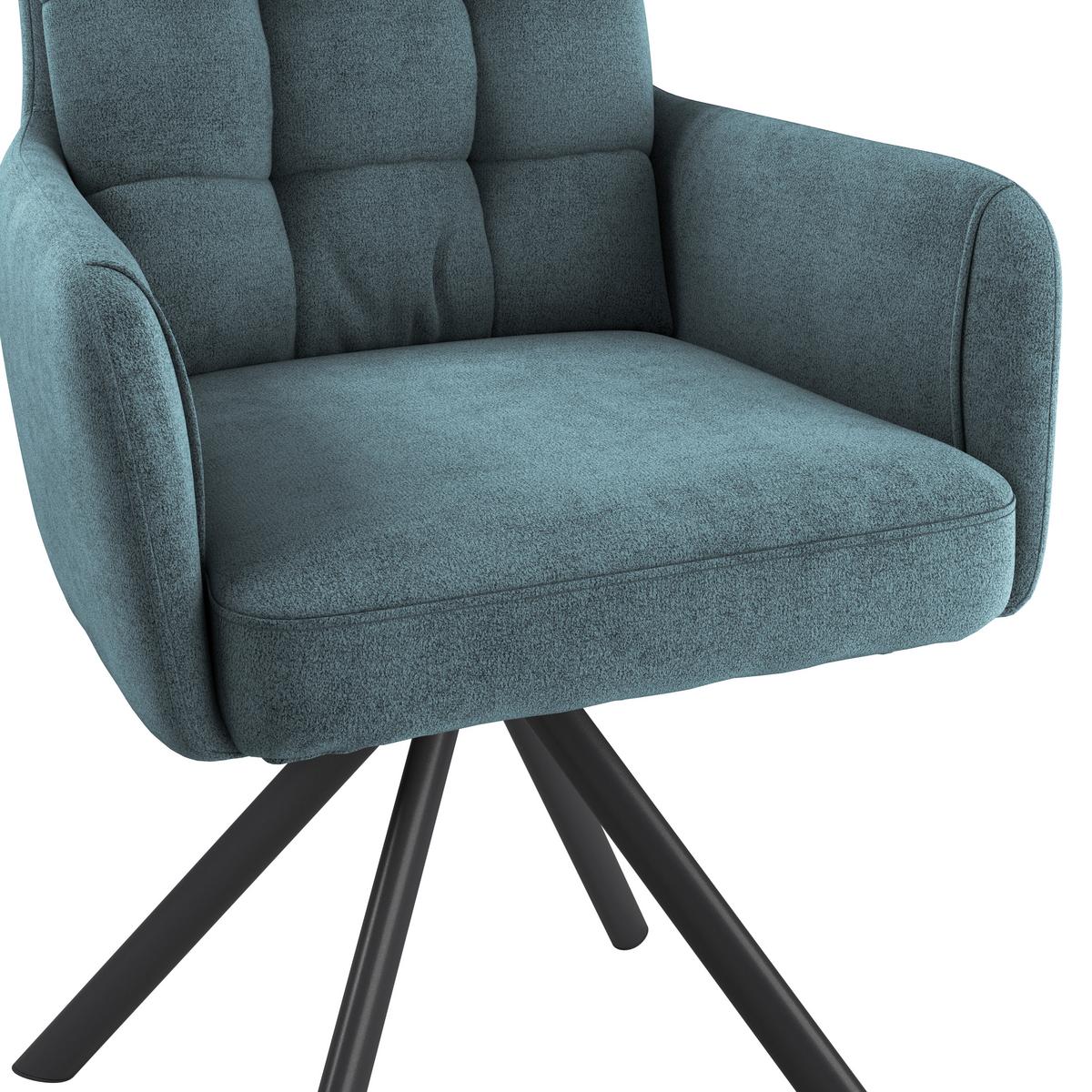 Armlehnstuhl Susan Blaugrün Schwarz/Sitzfläche 360°drehbar - Blau/Schwarz, KONVENTIONELL, Holz/Textil (59/90/66cm)