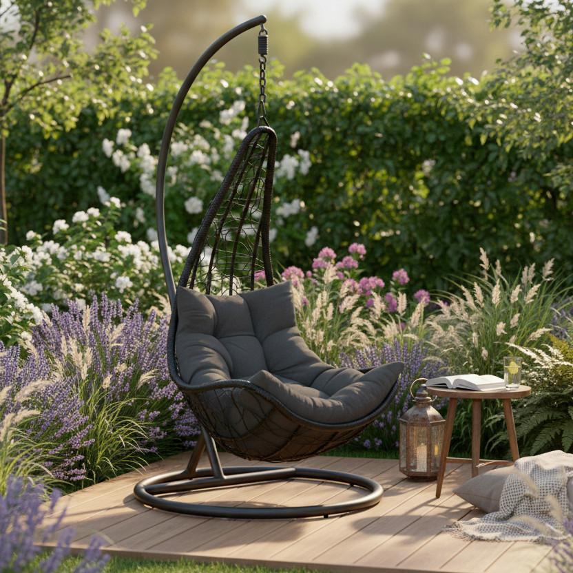 Závěsné křeslo ROSI - tmavě šedá, Moderní, kov/textil (95/196/96cm) - Bessagi Garden