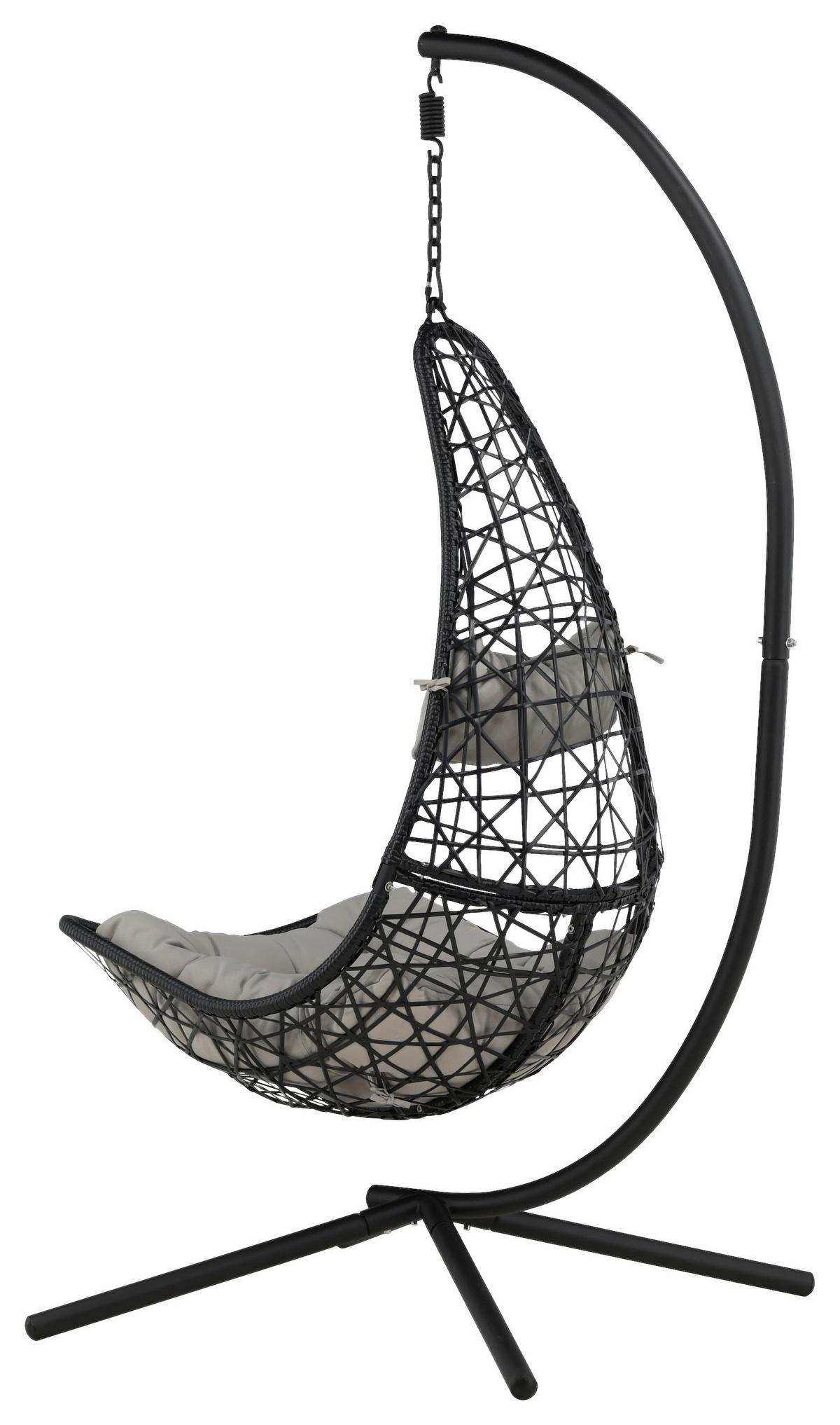 Hängesessel +gestell Edinburgh Mit Sitz- Und Rückenkissen - Schwarz/Grau, KONVENTIONELL, Kunststoff (132/205/130cm) - Gardenson
