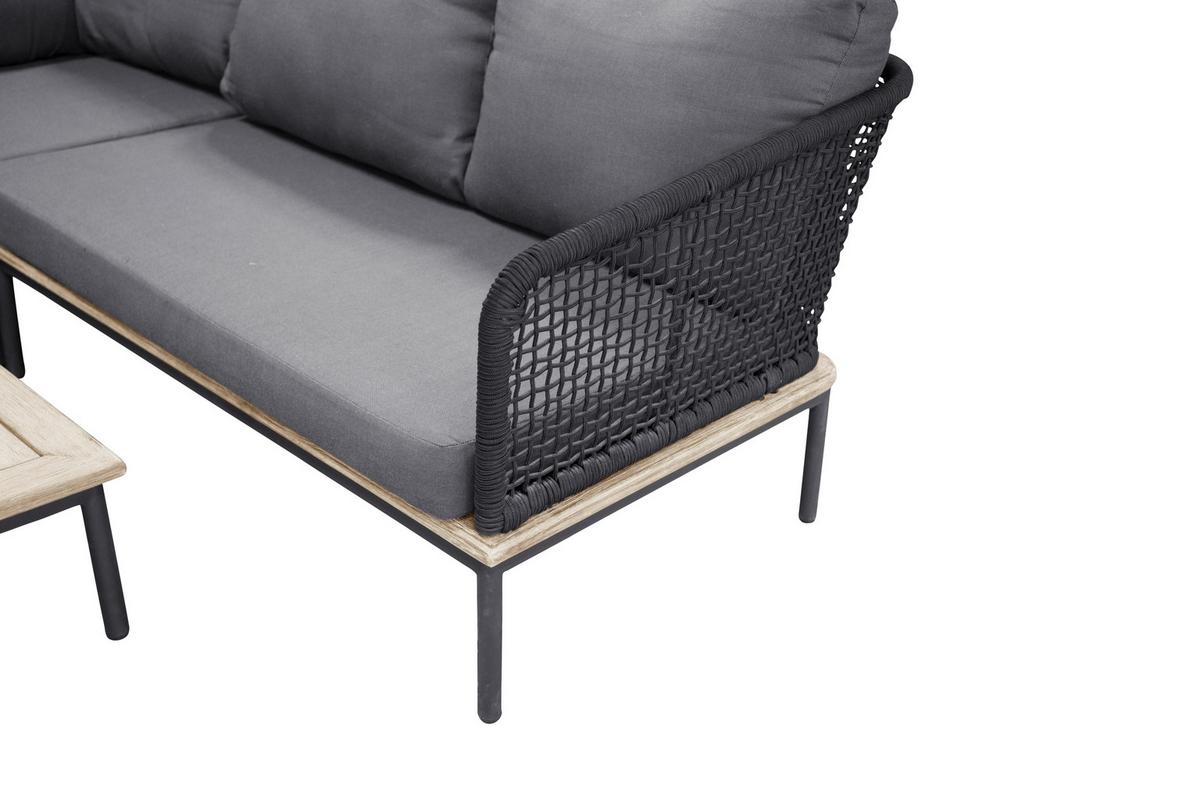 Loungegarnitur 2-Tlg Andorra Kunststoff/Holzdekor mit Kissen - Schwarz, KONVENTIONELL, Kunststoff (90/60/27cm) - Gardenson