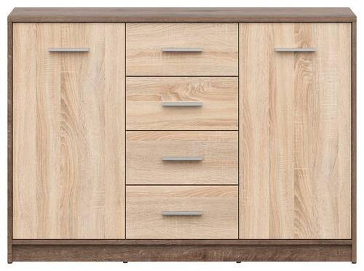 Kommode Nepo Plus Chest Of Drawers - Eichefarben/Schwarz, Design, Holzwerkstoff (118,5/84/34cm)