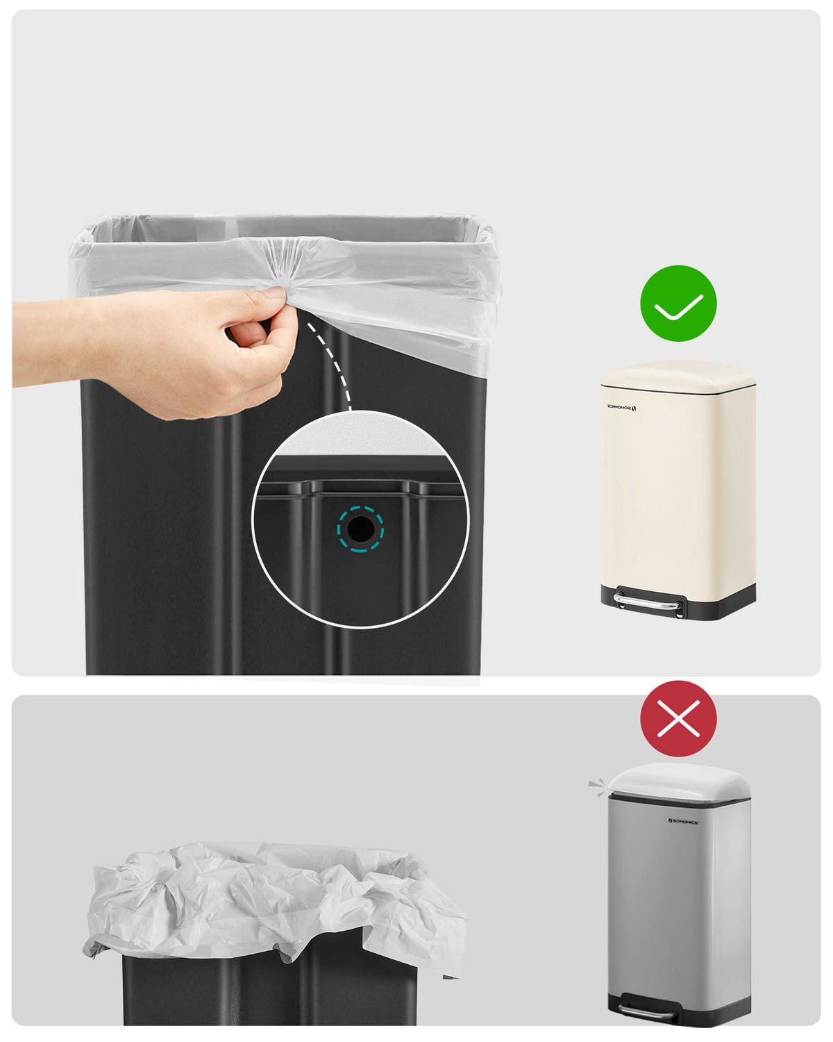 Abfallsammler Schwarz B: 34,5cm - Creme/Schwarz, Basics, Kunststoff/Metall (34,5/61,5/32,5cm)