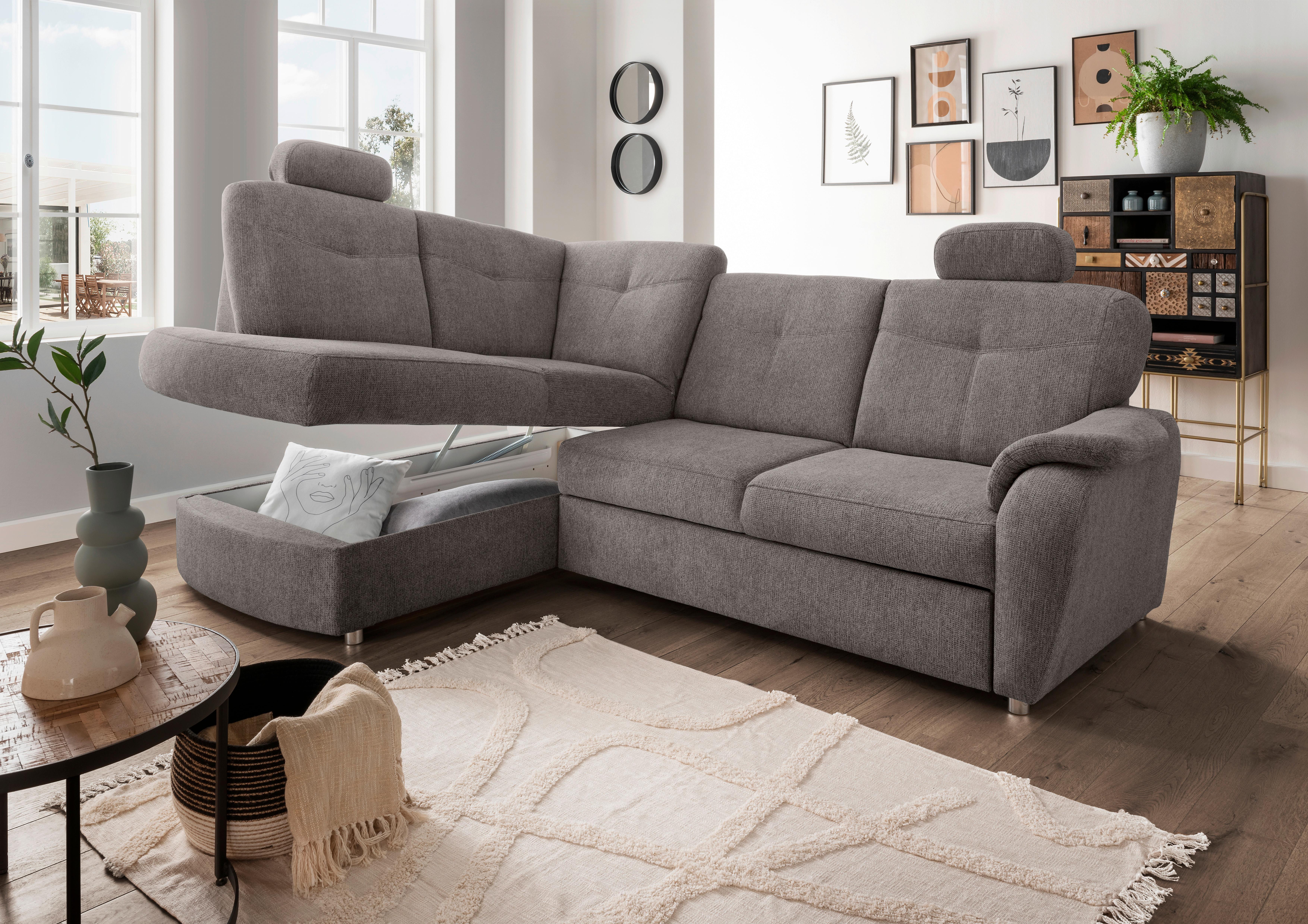 Eckschlafsofa Rosali Graubraun S: 180x264 Cm - Chromfarben/Graubraun, MODERN, Textil (180/264cm) - Livetastic