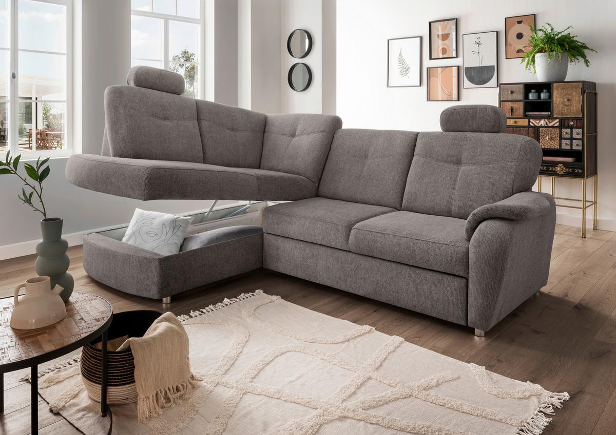 Eckschlafsofa Rosali Graubraun S: 180x264 Cm - Chromfarben/Graubraun, MODERN, Textil (180/264cm) - Livetastic