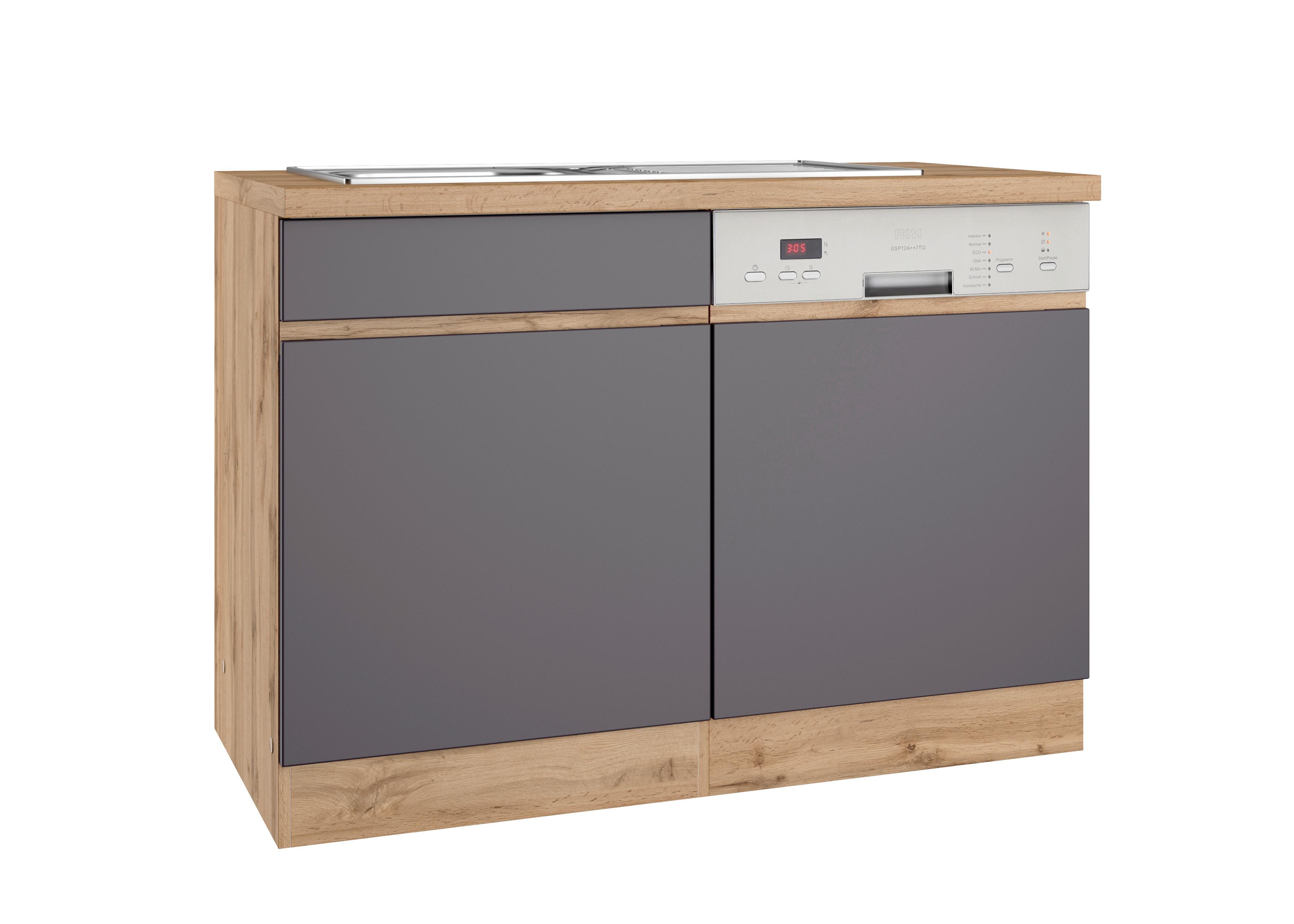 Spülenschrank mit Spüle Turin B: 120cm Grau/Wotaneiche Dekor