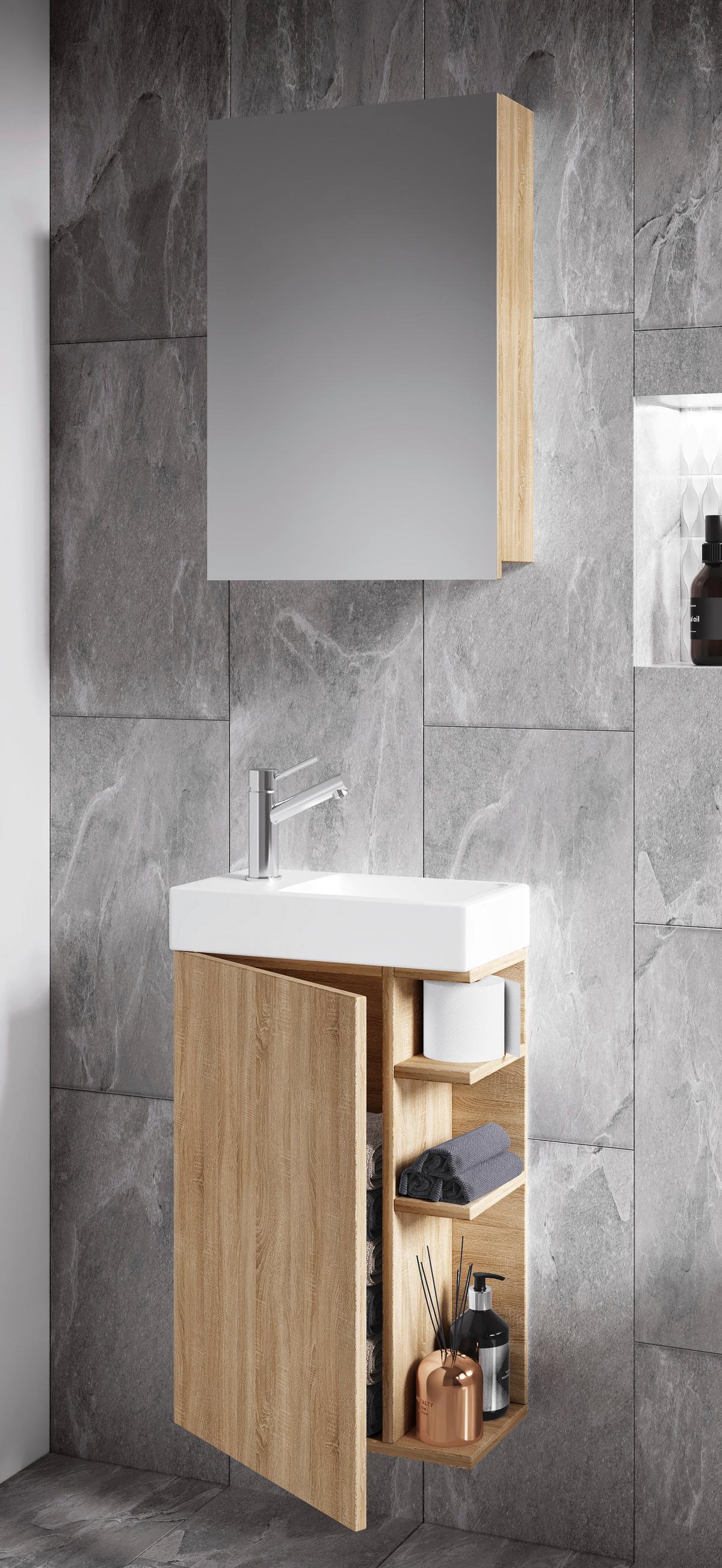 Gästebad Lumia - Weiß/Sonoma Eiche, MODERN, Glas/Keramik (40cm) - MID.YOU